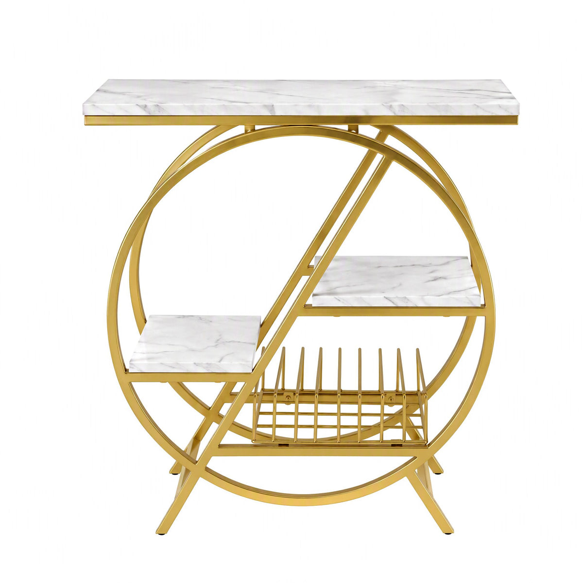 Artiss Marble Top Side Table Nightstand Storage Shelf White & Gold