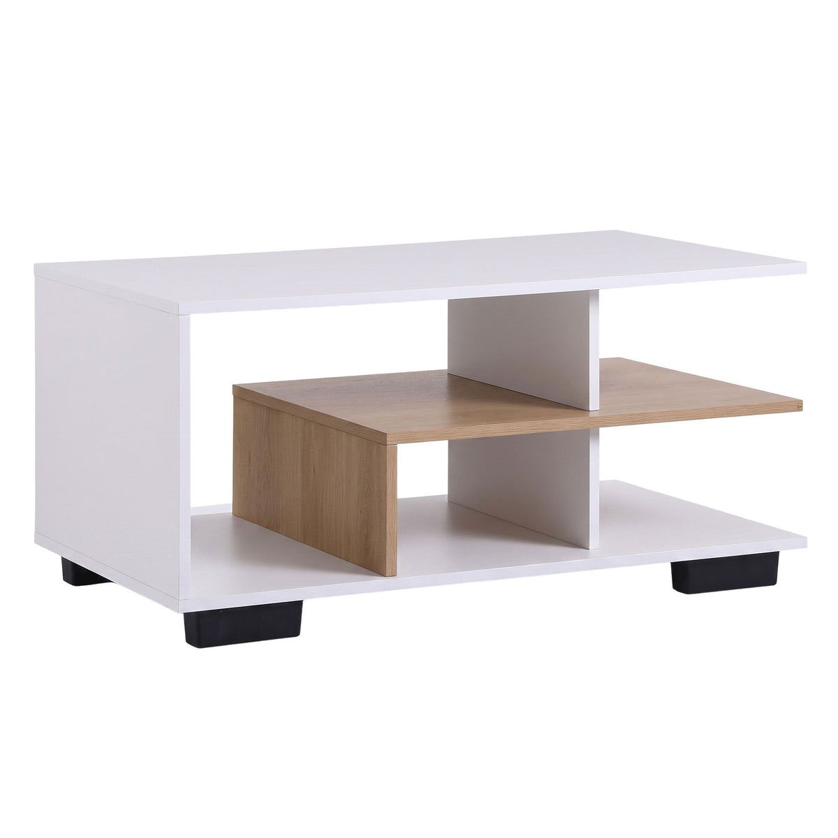Artiss Coffee Table 90cm Center Table 3 Tier Open Storage Shelf Modern Living Room White & Wood