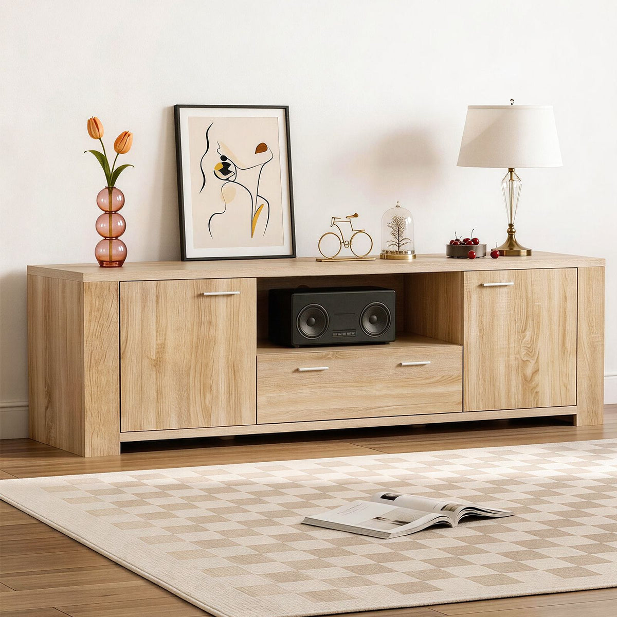 Artiss 180cm TV Entertainment Unit with Storage Drawer Pine