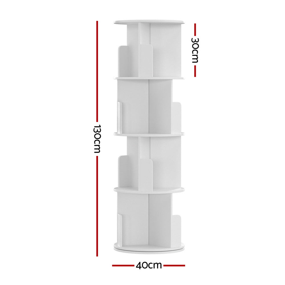 4-Tier Rotating Bookshelf, 360° Swivel, White - Artiss