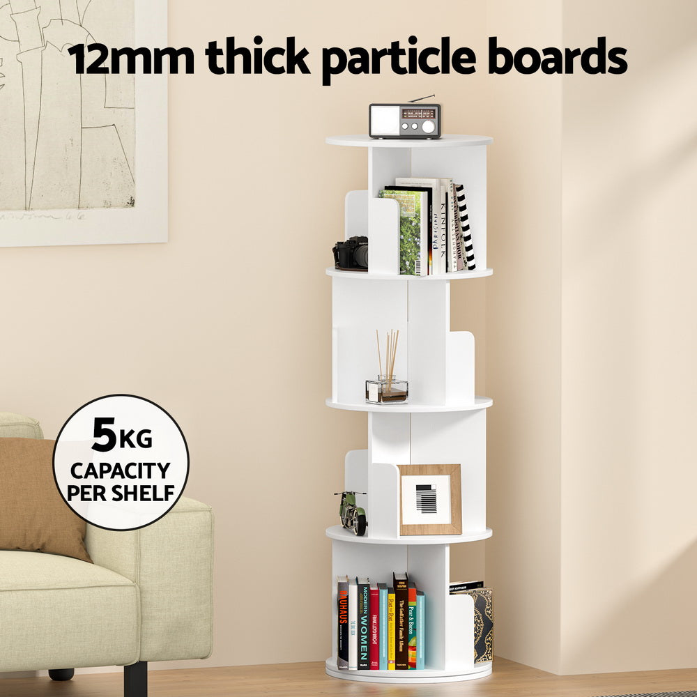 EDIE 4-Tier Bookshelf Rotating White