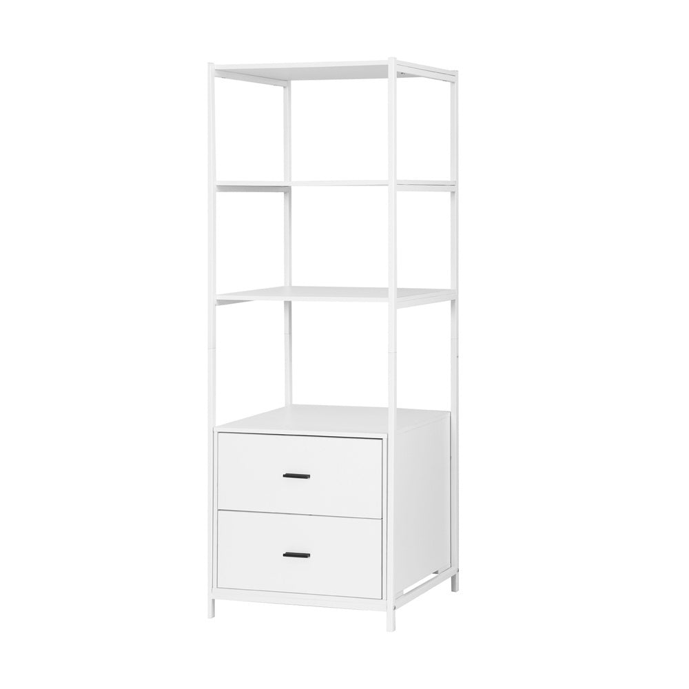 3-Tier Bookshelf with 2 Drawers, Anti-Tip Kit, White - Artiss