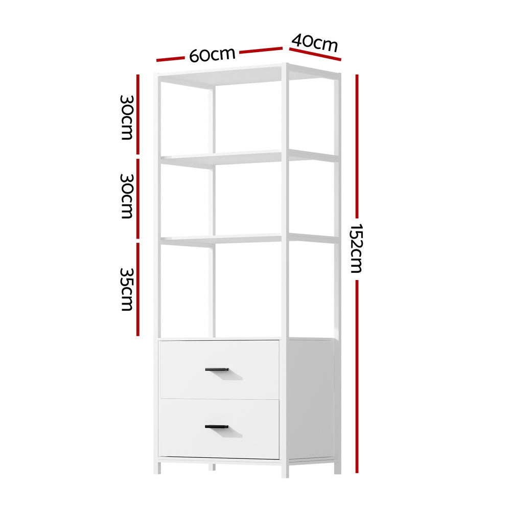 3-Tier Bookshelf with 2 Drawers, Anti-Tip Kit, White - Artiss