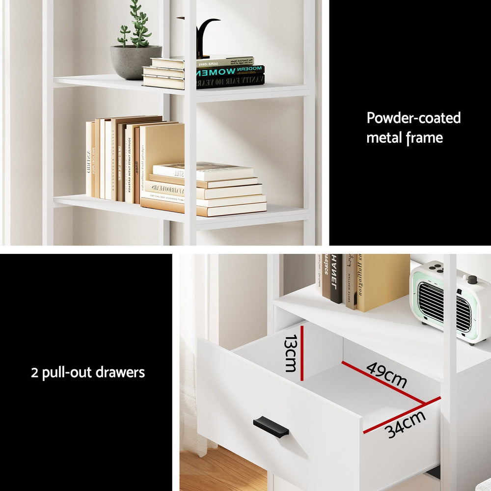 3-Tier Bookshelf with 2 Drawers, Anti-Tip Kit, White - Artiss