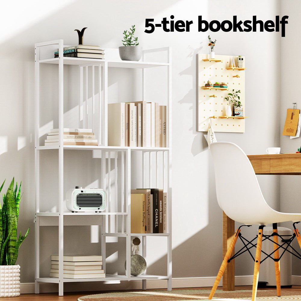 5-Tier White Bookshelf, Multi-Compartment, Metal Frame – Artiss