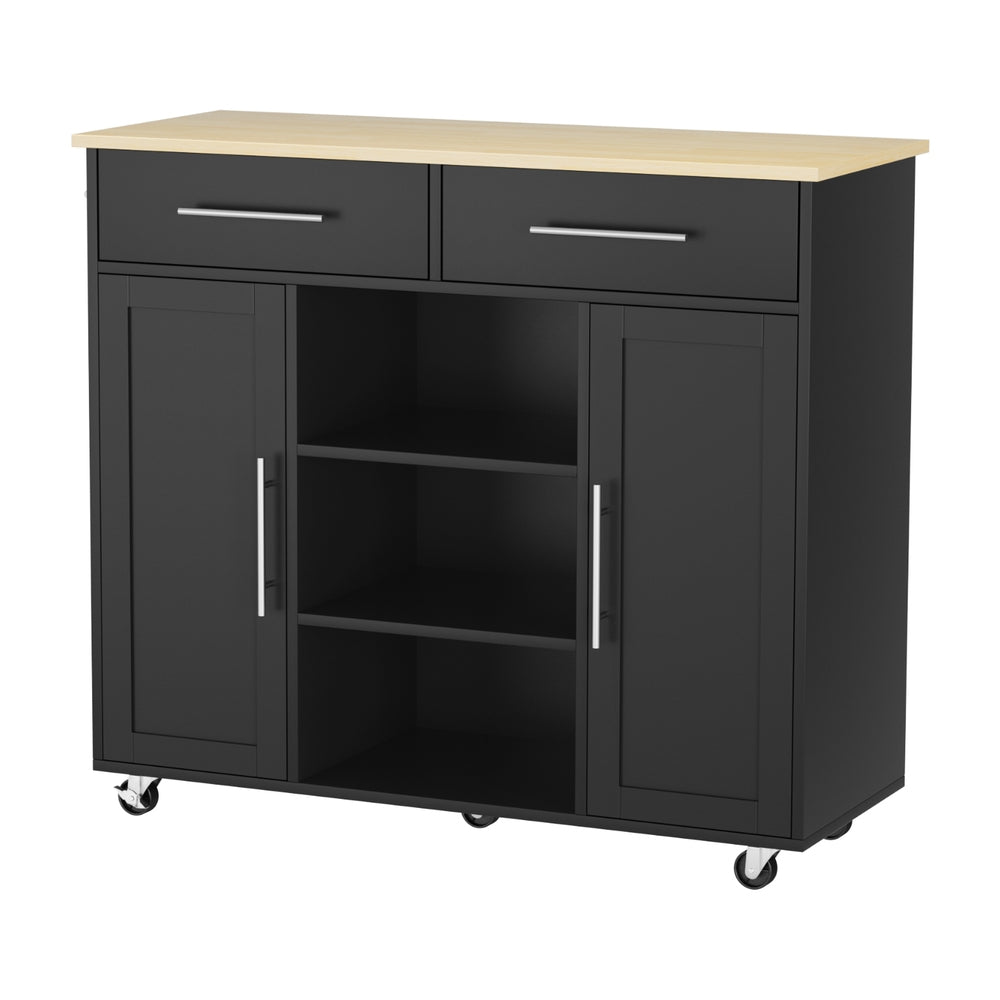 Artiss 100cm Kitchen Island Trolley Rolling Cart Black
