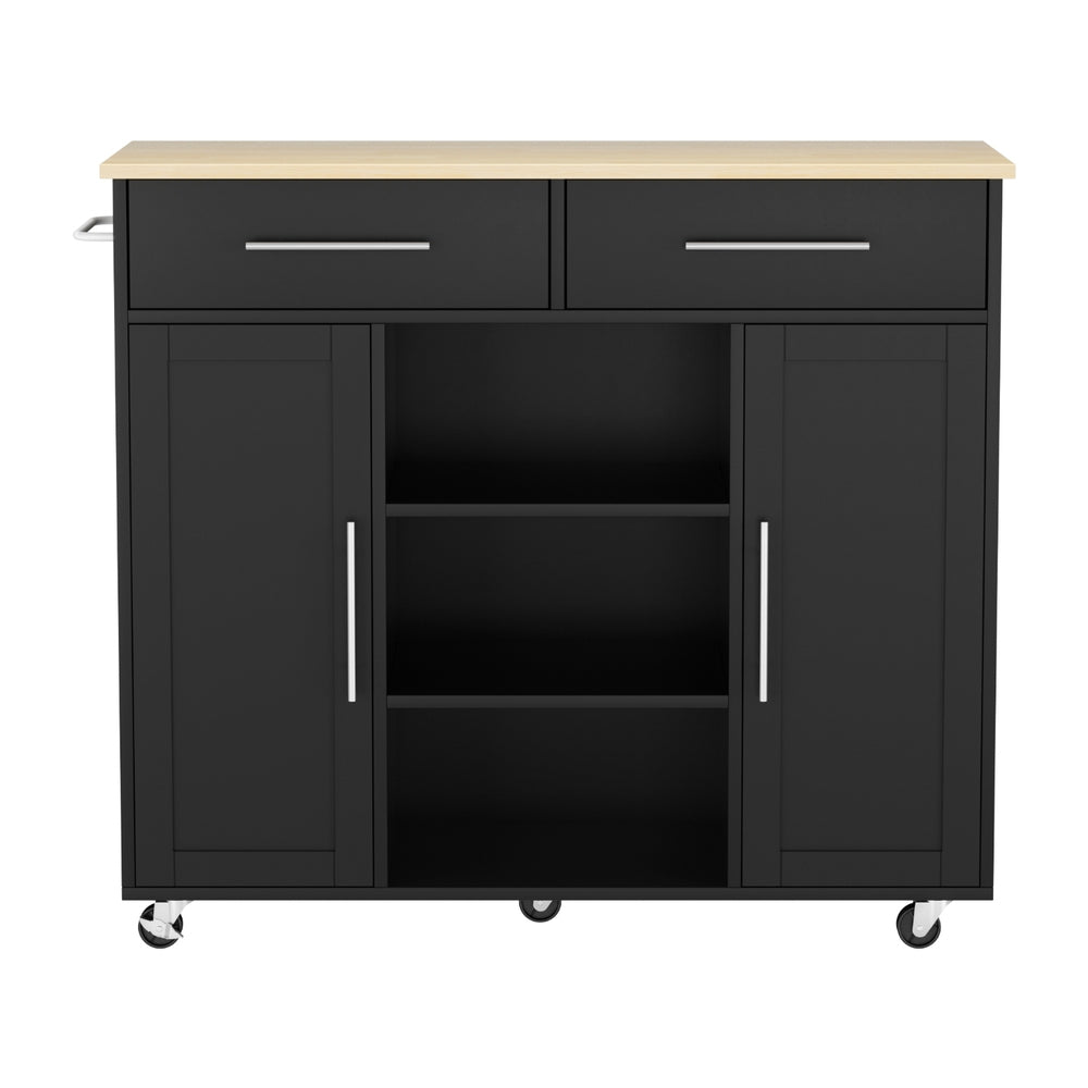 Artiss 100cm Kitchen Island Trolley Rolling Cart Black