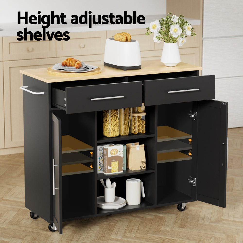 Artiss 100cm Kitchen Island Trolley Rolling Cart Black