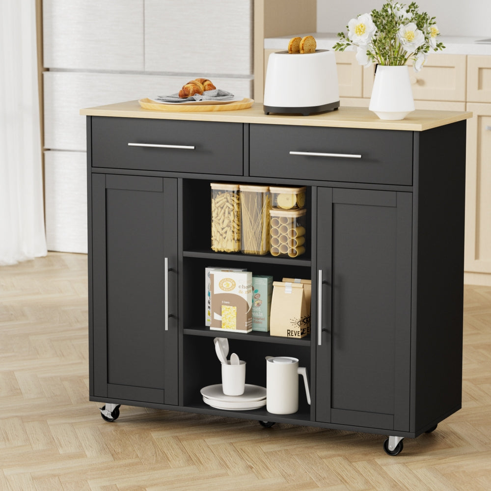 Artiss 100cm Kitchen Island Trolley Rolling Cart Black