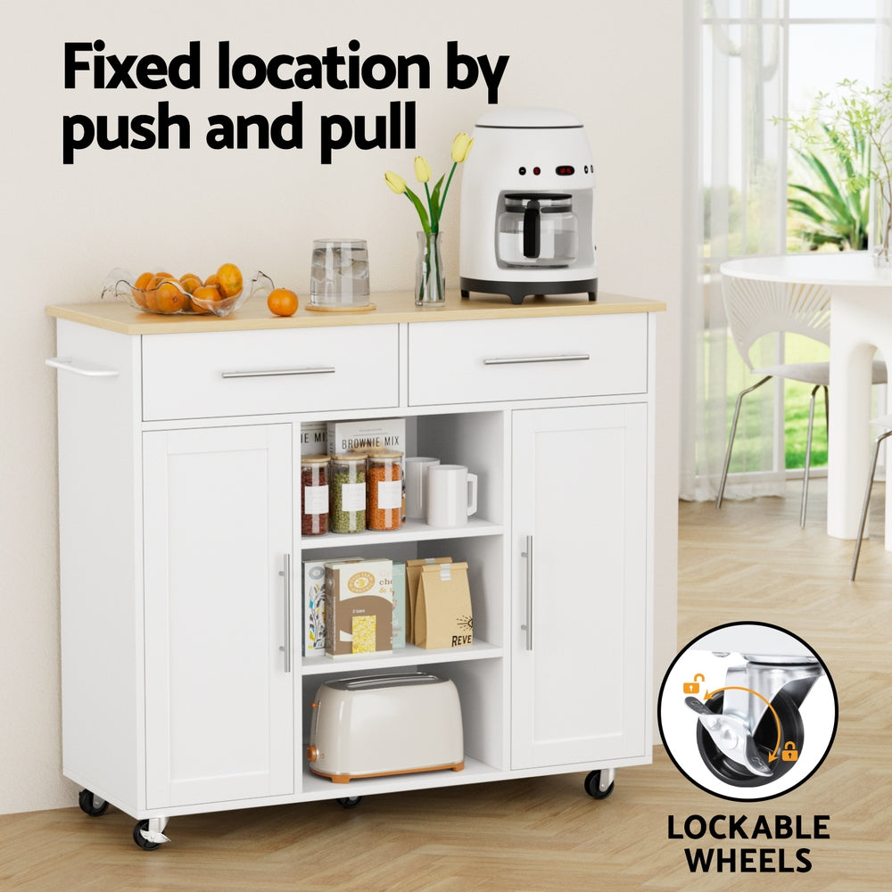 Artiss 100cm Kitchen Island Trolley Cart White