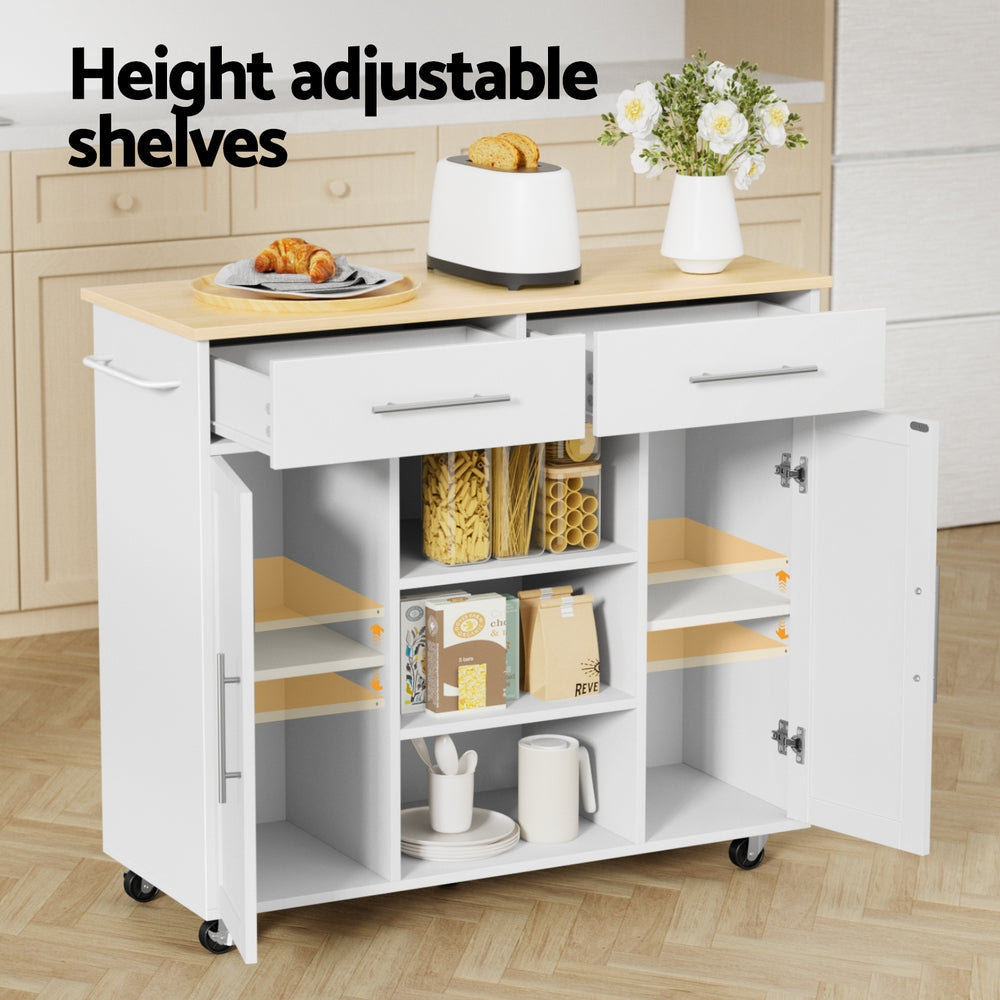 Artiss 100cm Kitchen Island Trolley Cart White