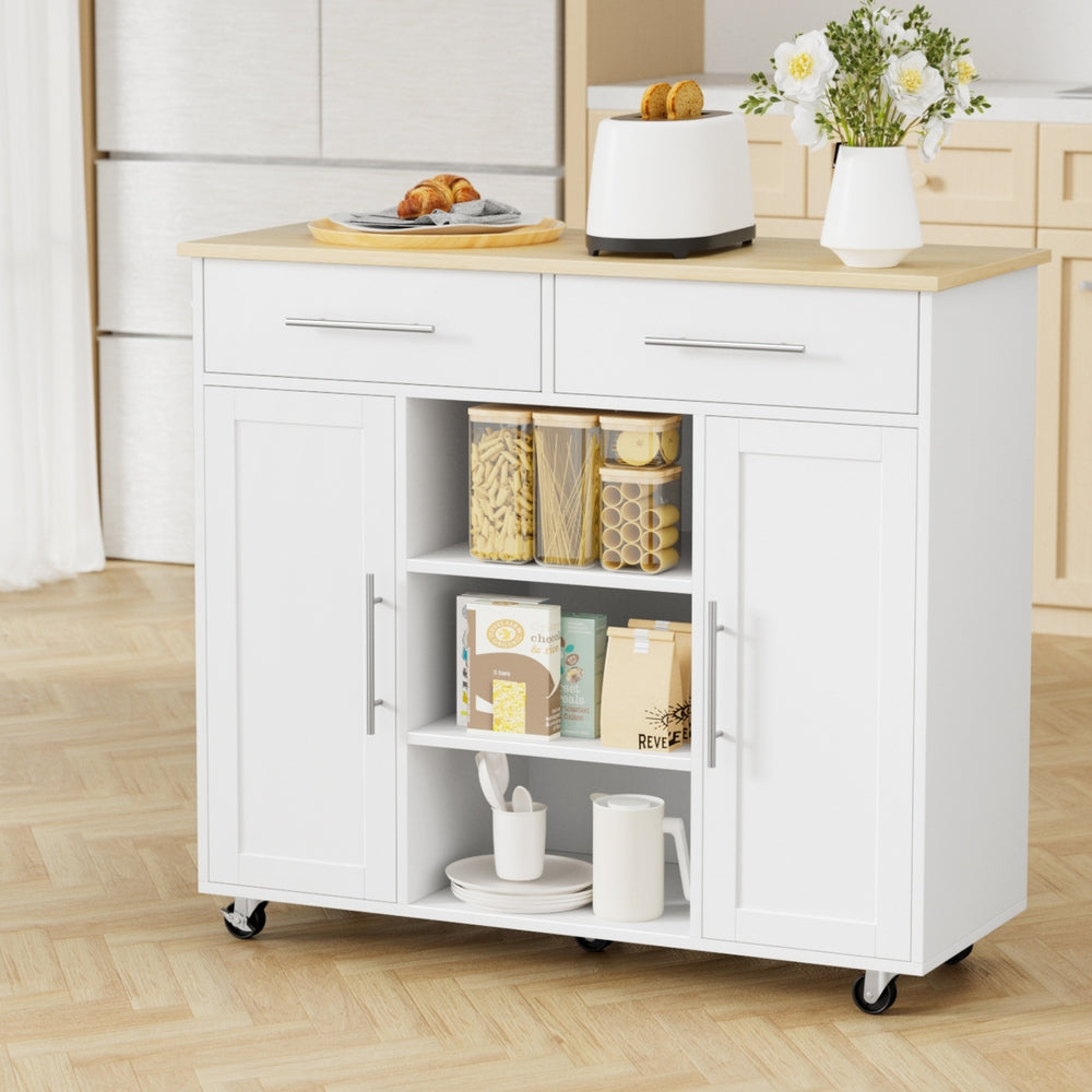 Artiss 100cm Kitchen Island Trolley Cart White