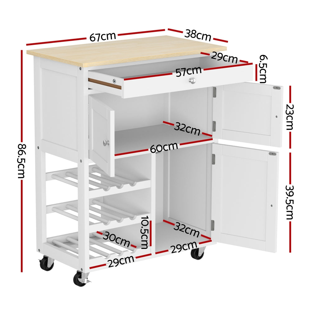 Artiss Mobile Kitchen Island Trolley White Oak