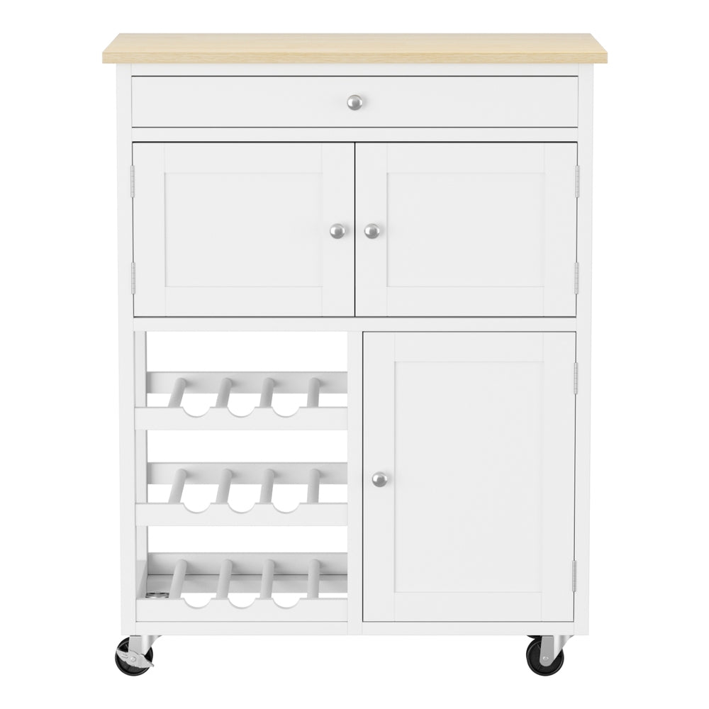 Artiss Mobile Kitchen Island Trolley White Oak