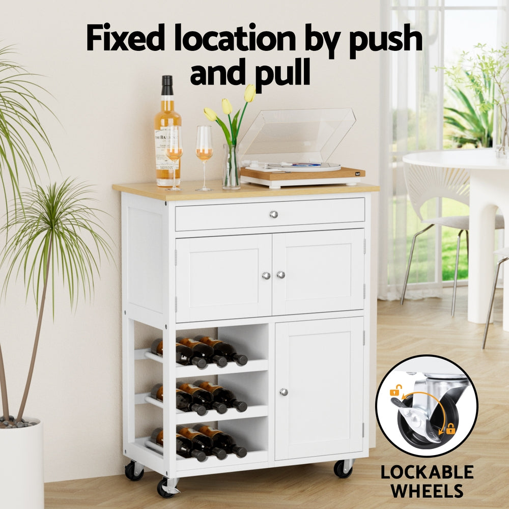 Artiss Mobile Kitchen Island Trolley White Oak