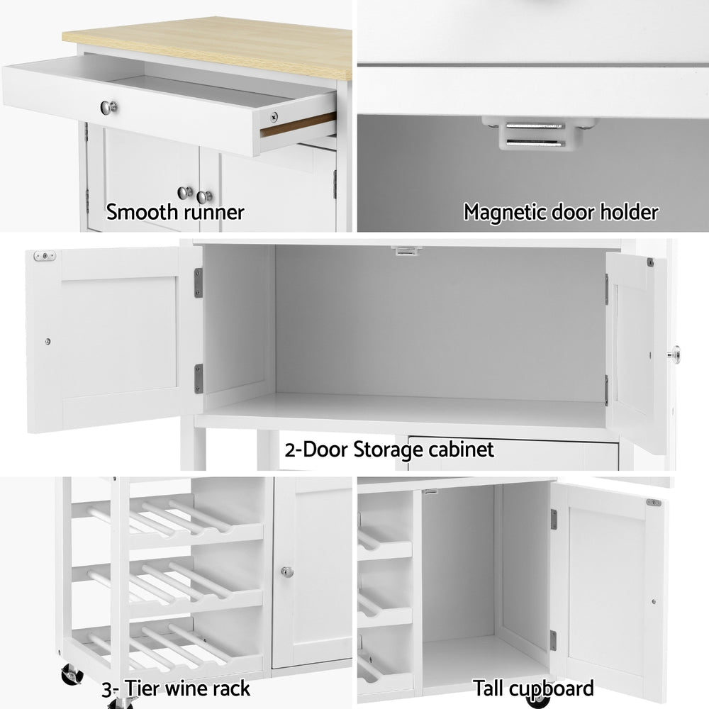 Artiss Mobile Kitchen Island Trolley White Oak