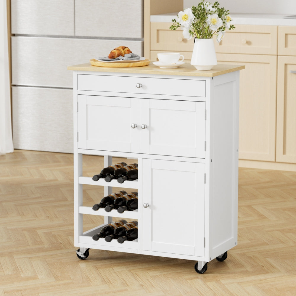 Artiss Mobile Kitchen Island Trolley White Oak