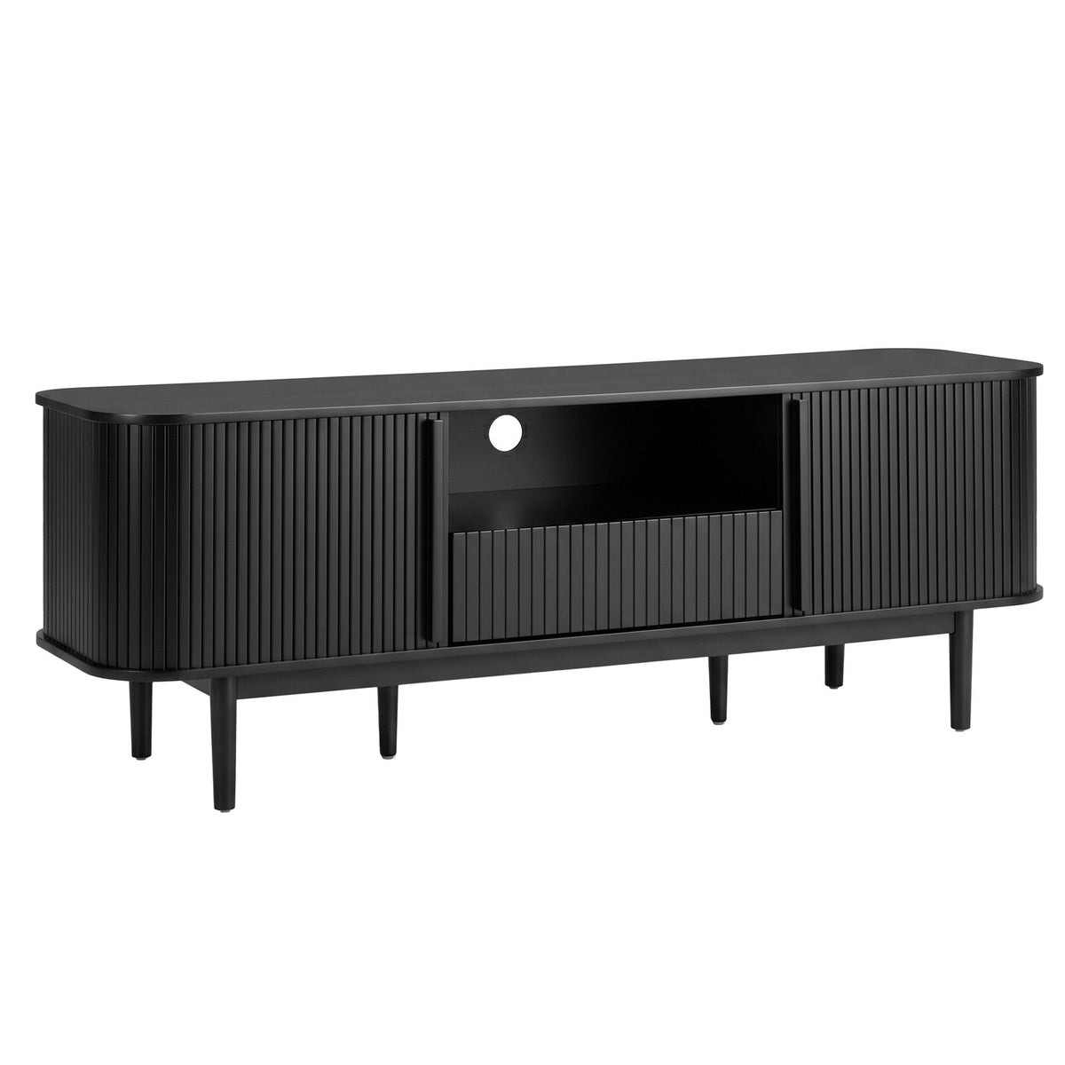 Artiss 160cm TV Unit with Sliding Fluted Doors Black
