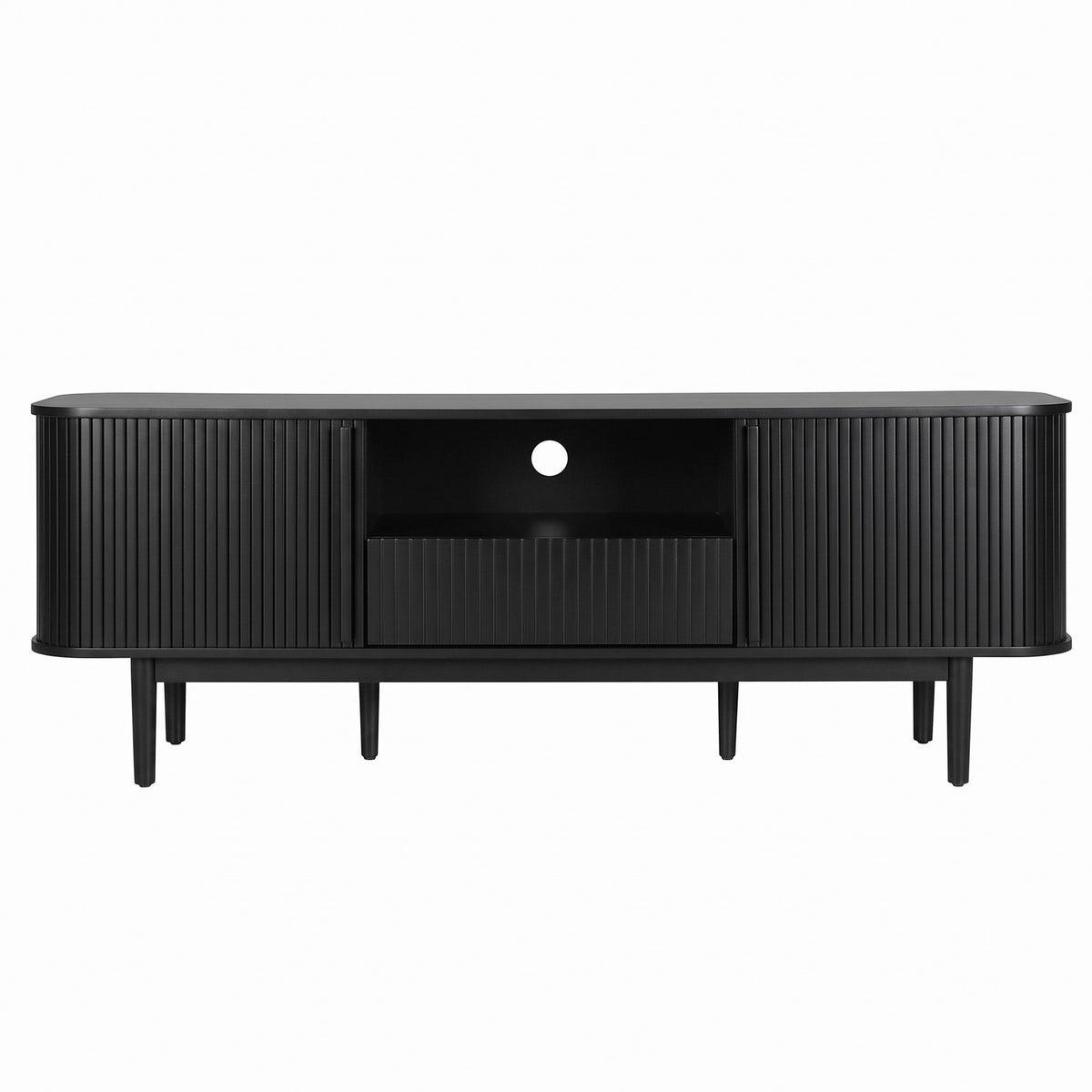 Artiss 160cm TV Unit with Sliding Fluted Doors Black