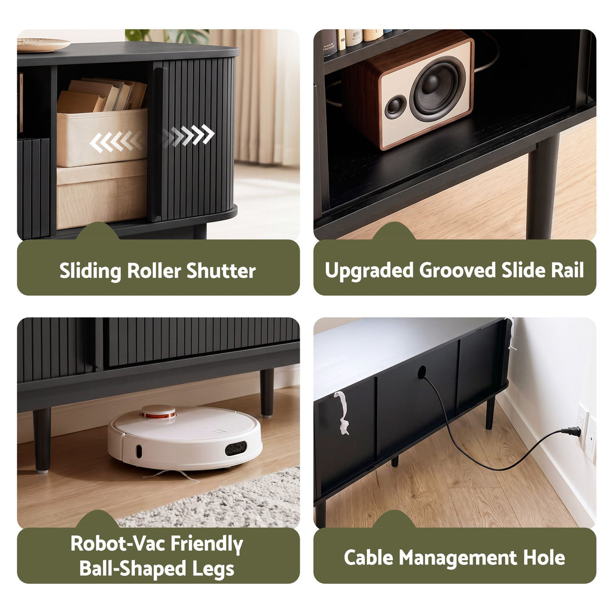 Artiss 160cm TV Unit with Sliding Fluted Doors Black