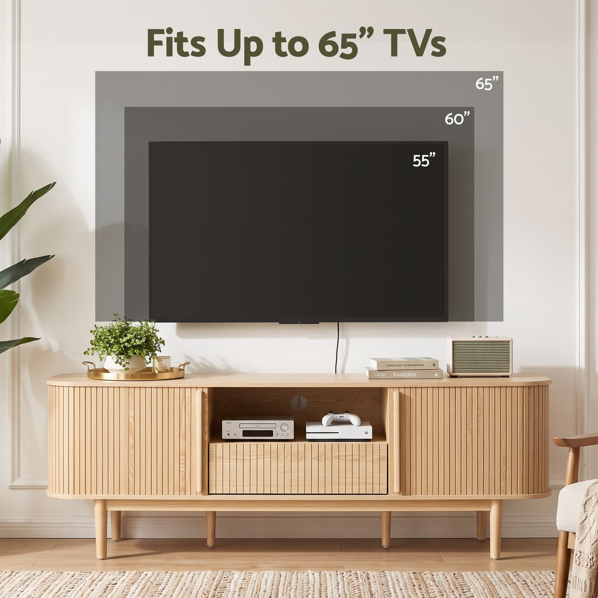 Artiss 160cm TV Unit Entertainment Cabinet with Fluted Doors, Pine