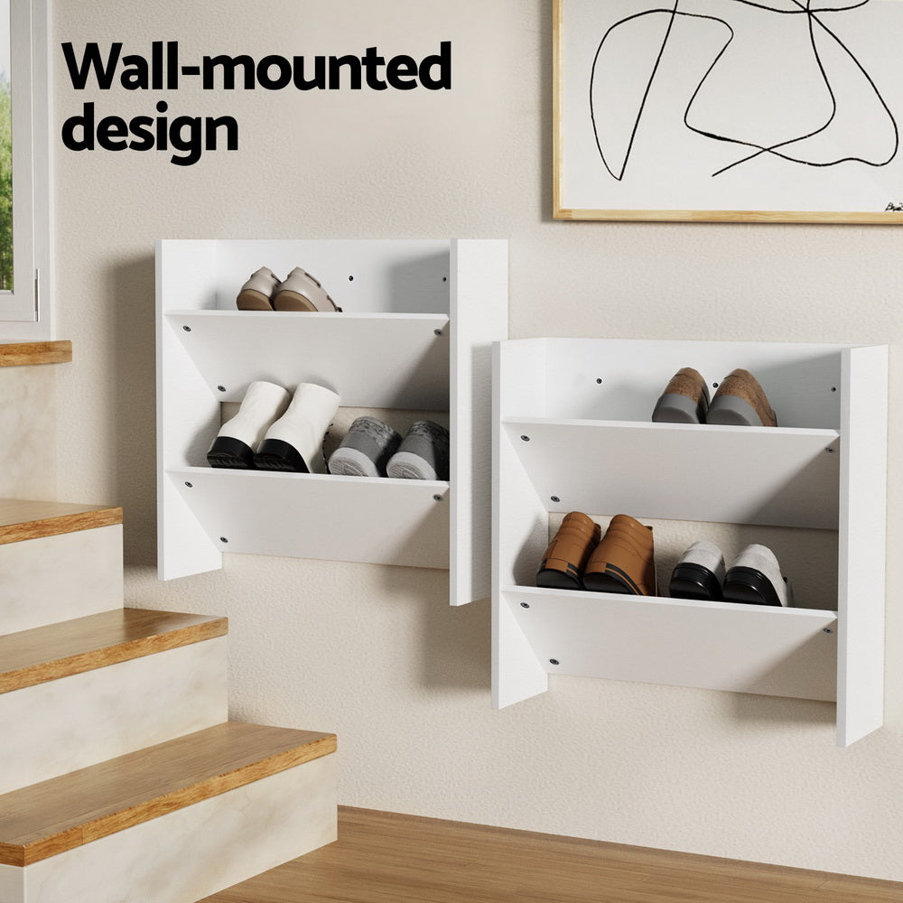 Artiss 2-Tier Shoe Rack Wall Mounted White (Set of 2)