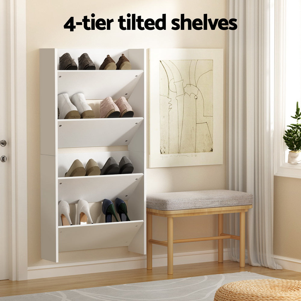 Artiss 2-Tier Shoe Rack Wall Mounted White (Set of 2)