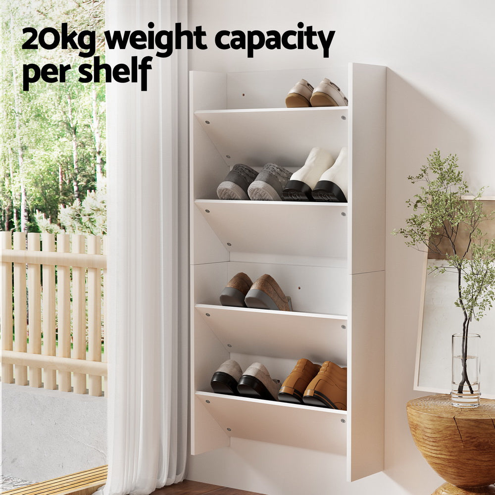 Artiss 2-Tier Shoe Rack Wall Mounted White (Set of 2)