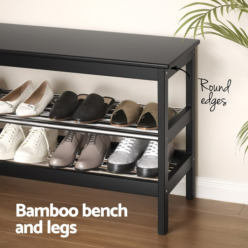 Kubota 10-Pair Bamboo Shoe Rack Bench Black