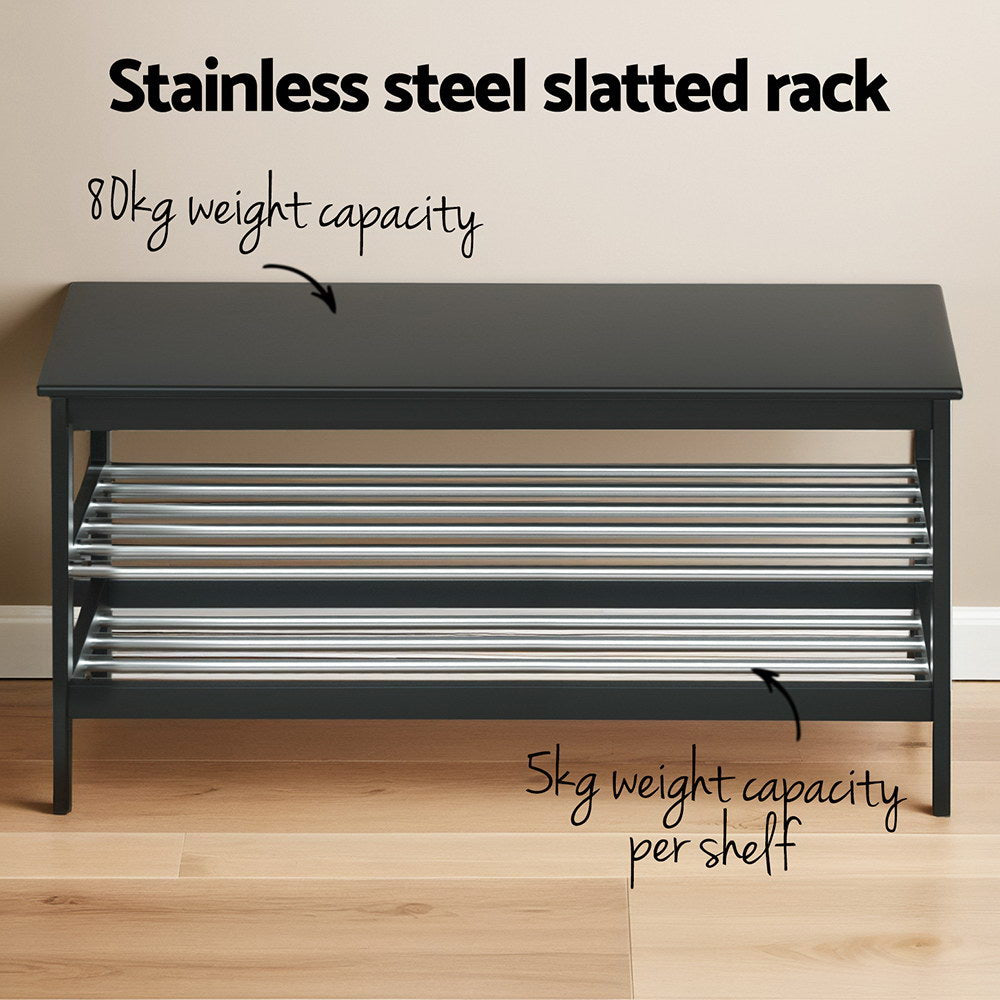 Kubota 10-Pair Bamboo Shoe Rack Bench Black