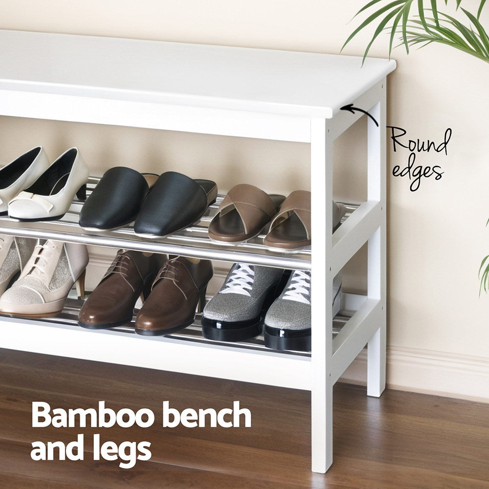 Kubota 10-Pair Bamboo Shoe Rack Bench White