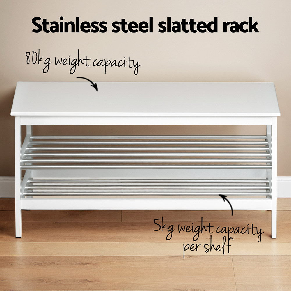 Kubota 10-Pair Bamboo Shoe Rack Bench White