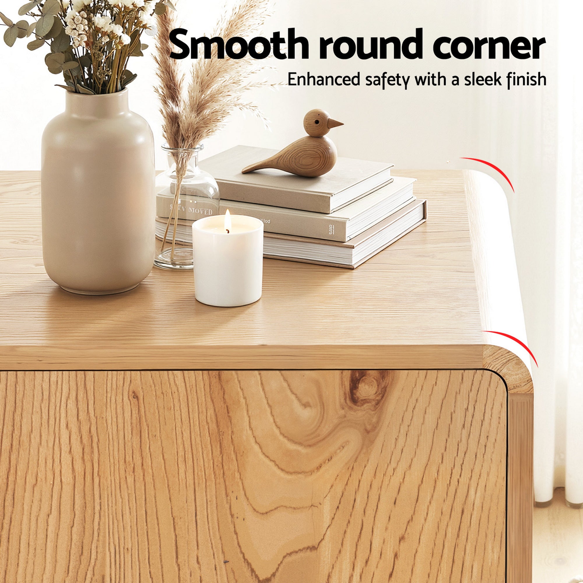 Artiss Buffet Sideboard Cabinet Storage Kitchen Cupboard Drawers Round Edge Oak