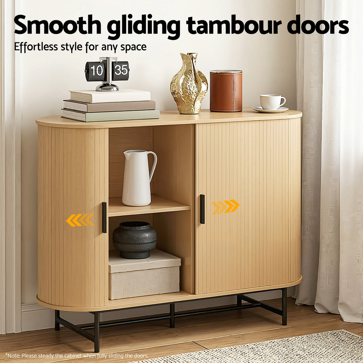 PIIA Oak Buffet Sideboard Sliding Doors Cabinet