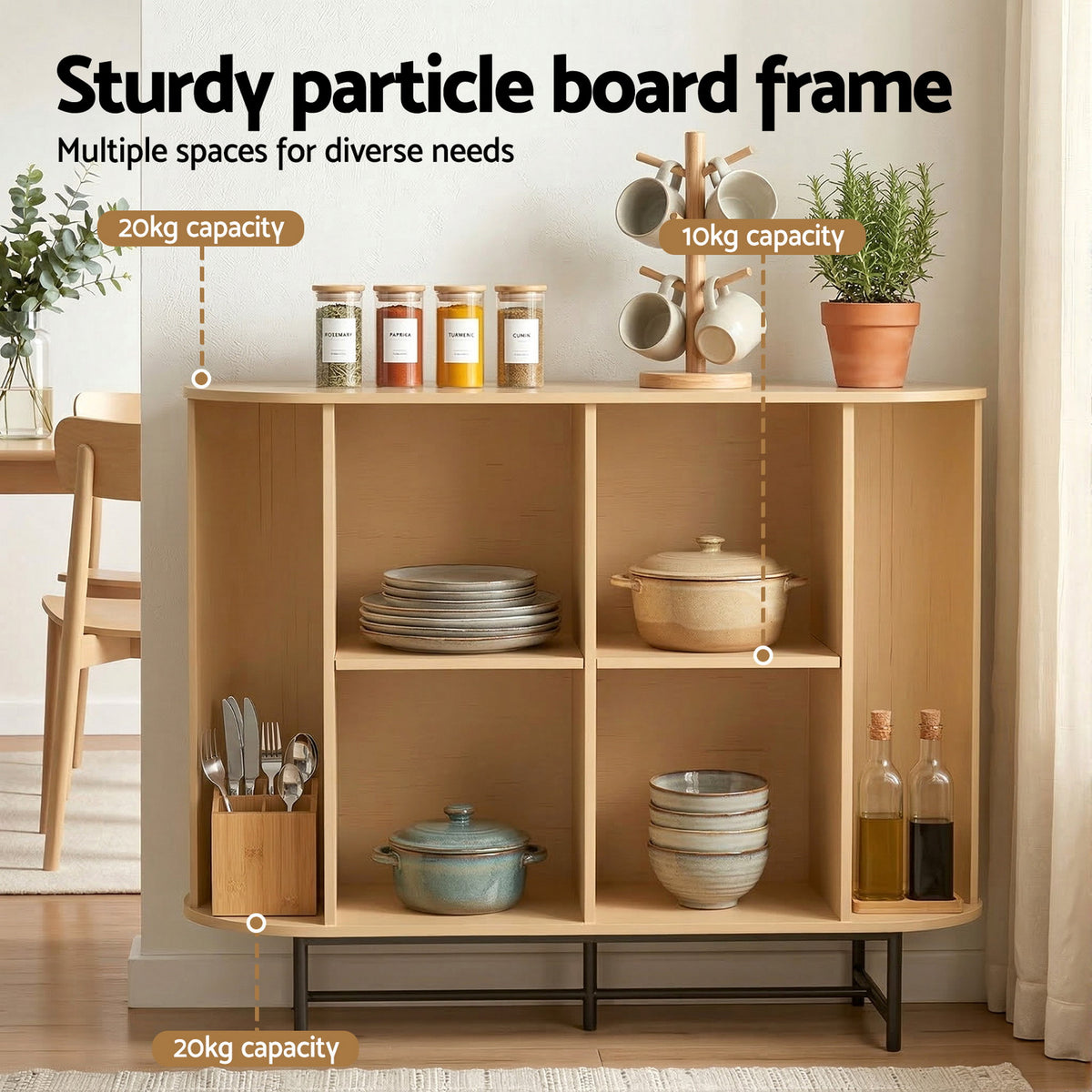 PIIA Oak Buffet Sideboard Sliding Doors Cabinet