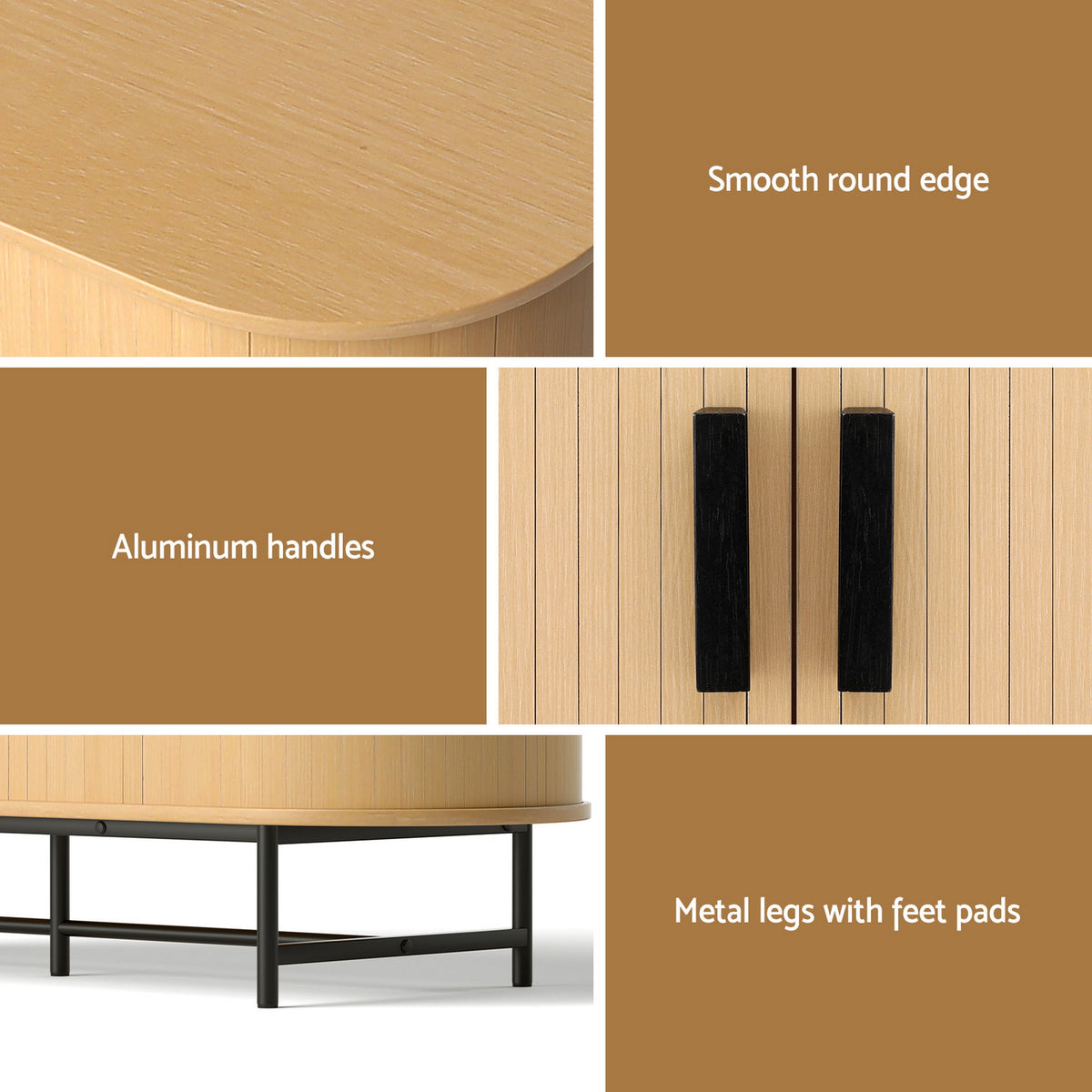 PIIA Oak Buffet Sideboard Sliding Doors Cabinet