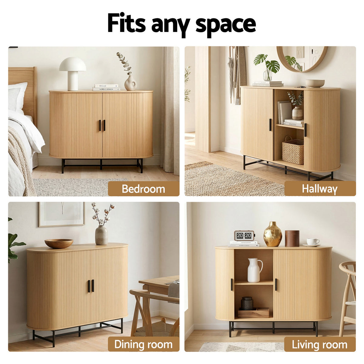 PIIA Oak Buffet Sideboard Sliding Doors Cabinet