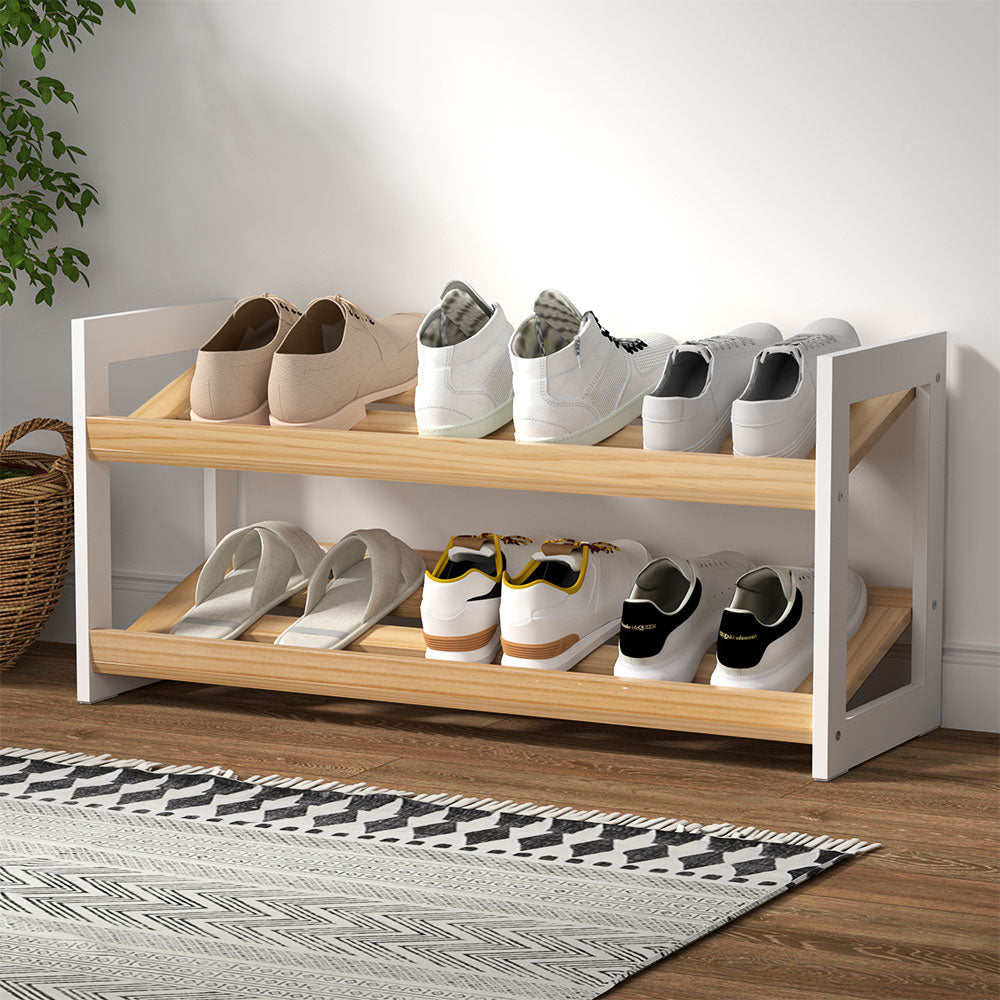 Kara 2-Tier Shoe Rack 6 Pairs White Pine