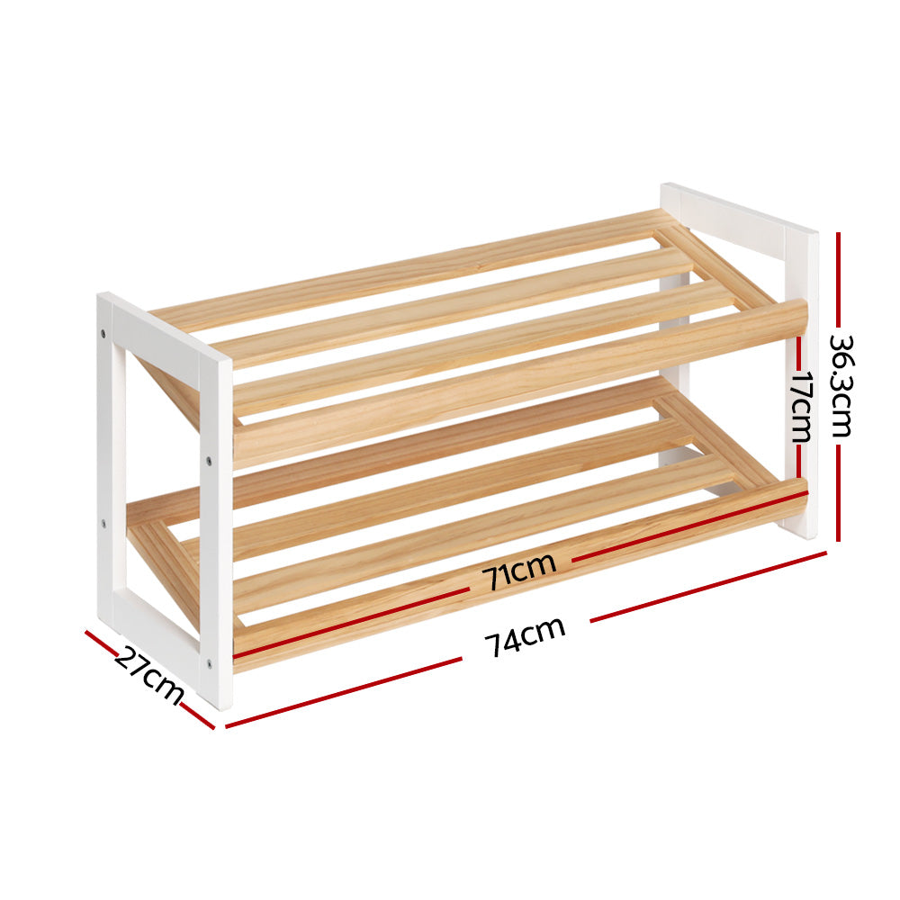 Kara 2-Tier Shoe Rack 6 Pairs White Pine