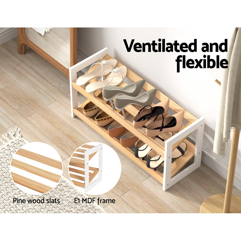 Kara 2-Tier Shoe Rack 6 Pairs White Pine