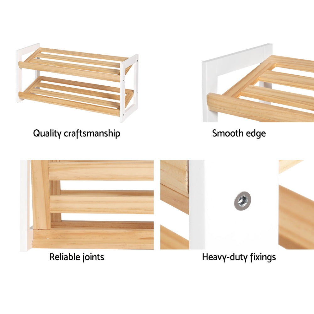 Kara 2-Tier Shoe Rack 6 Pairs White Pine