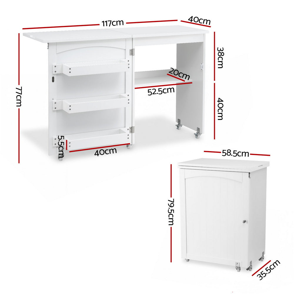 Artiss Folding Sewing Table Sewing Machine Desk Multi-functional Rolling Work Table Craft Station