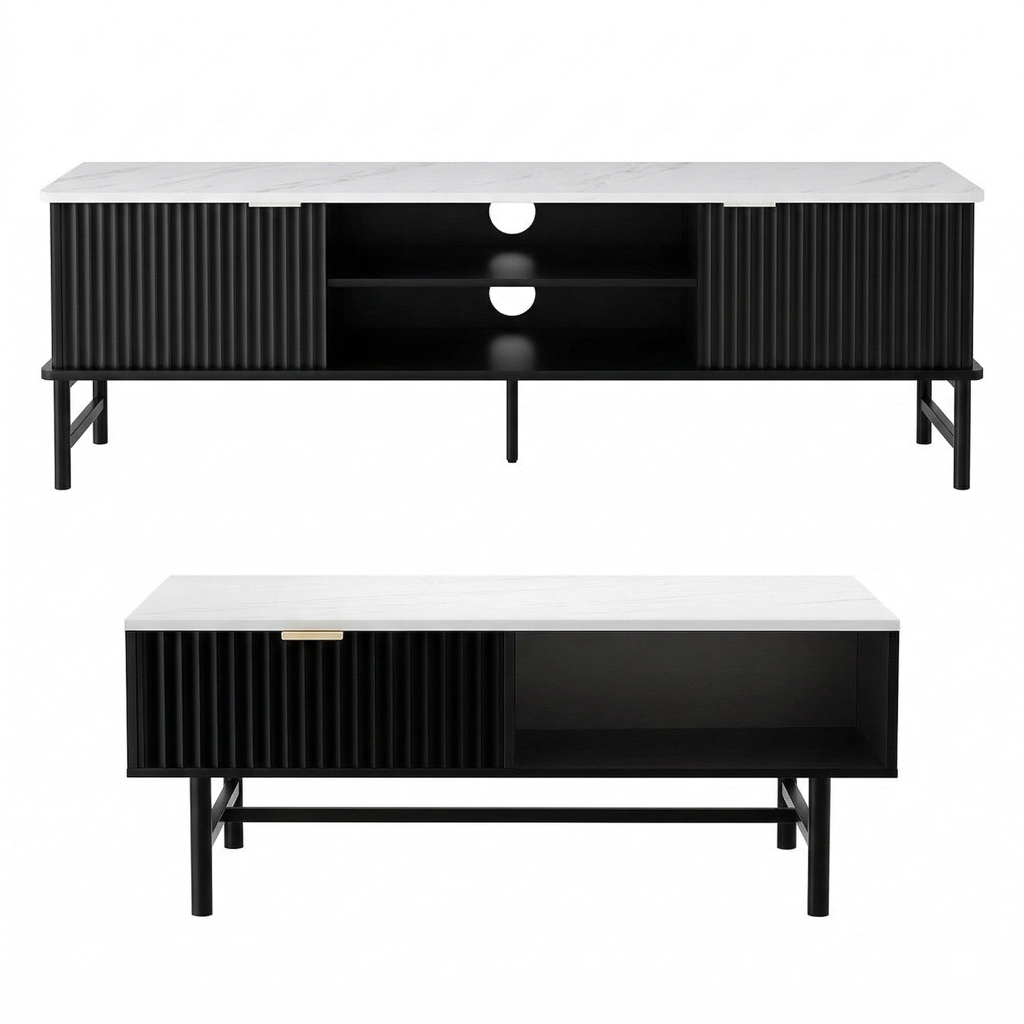 Artiss TV Unit & Coffee Table Set Storage Shelf Black