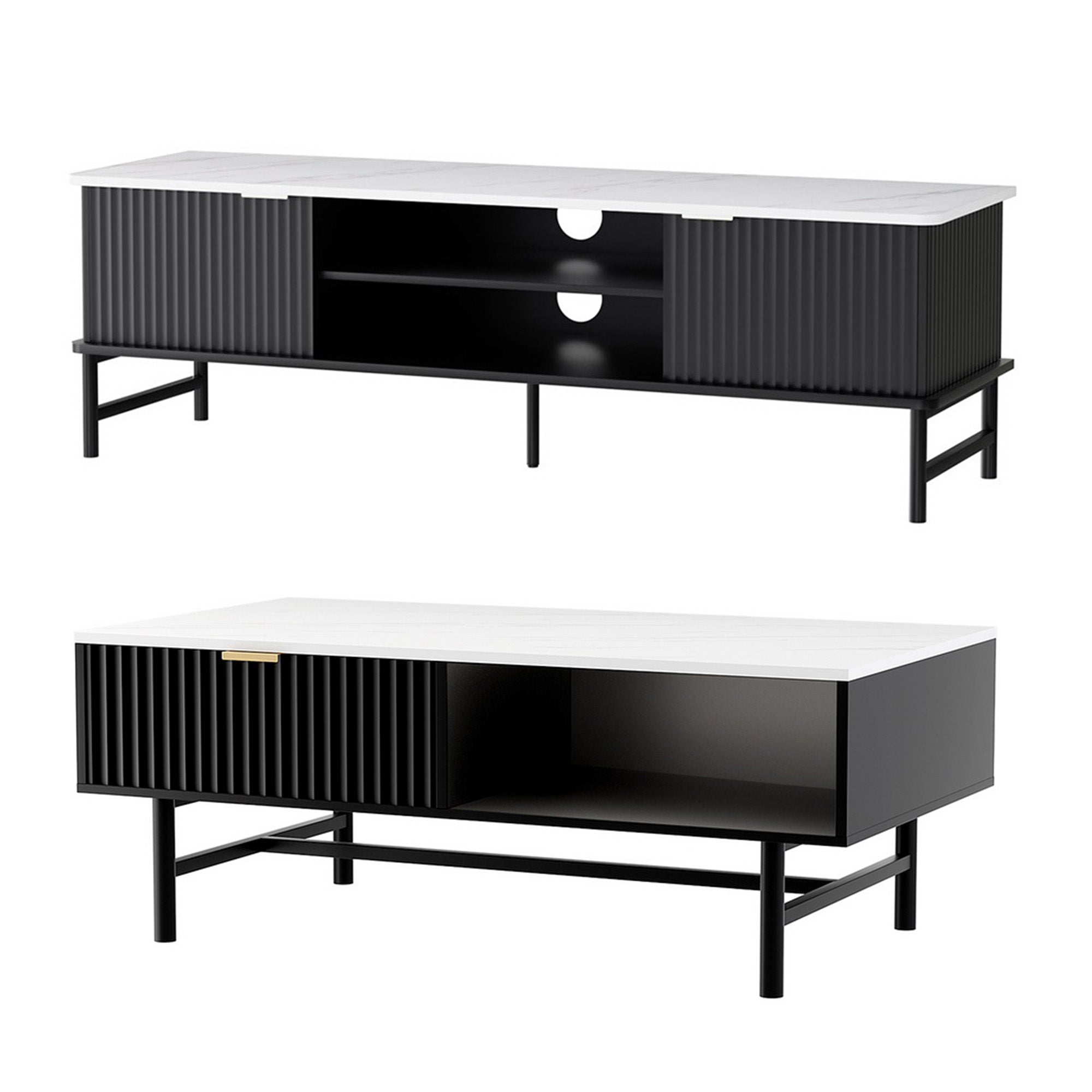 Artiss TV Unit & Coffee Table Set Storage Shelf Black