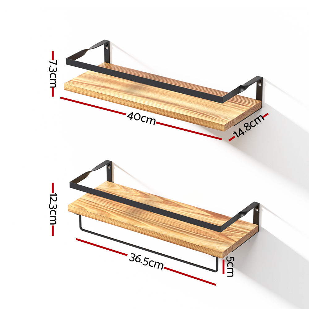 Melis Floating Wall Shelf Set Pine Black