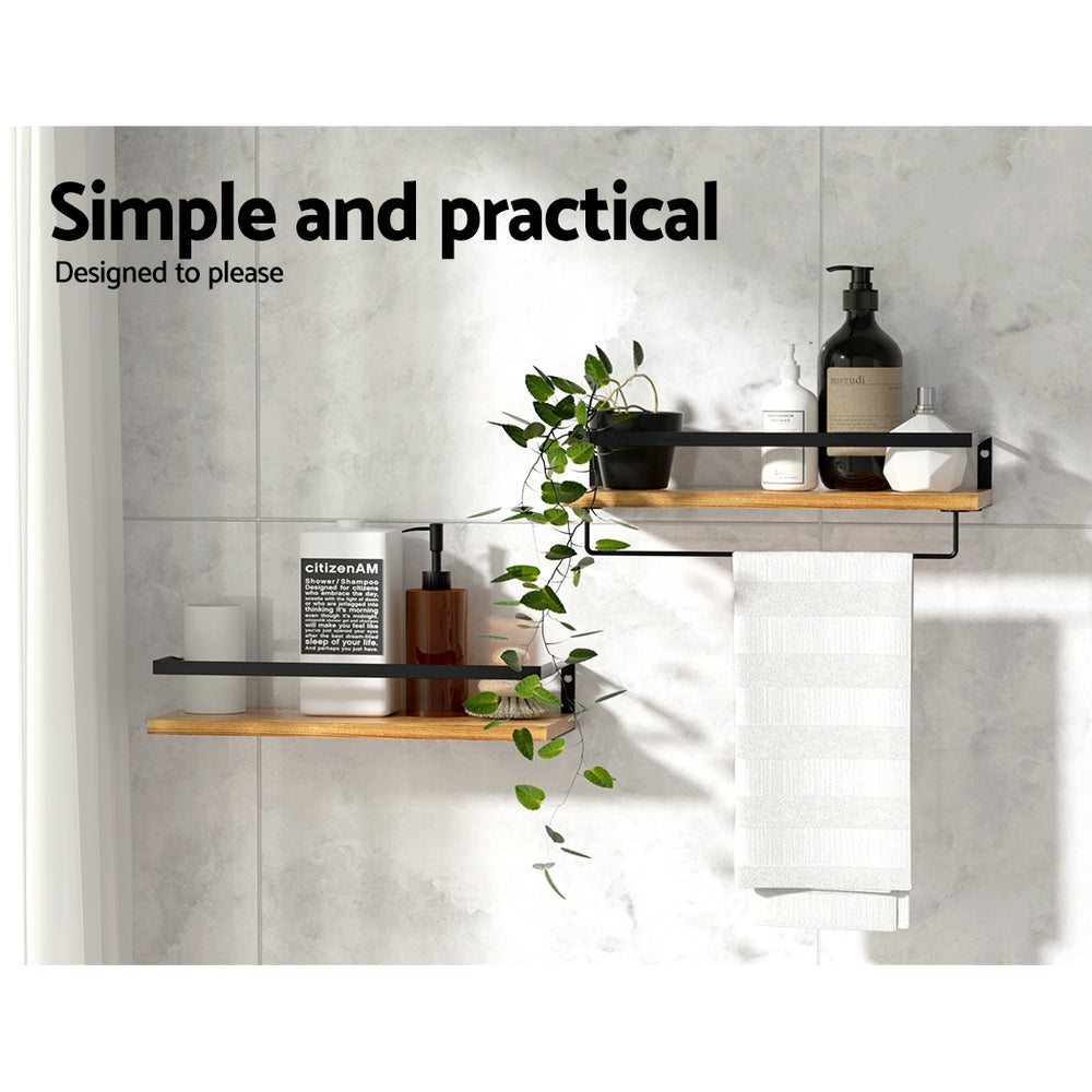 Melis Floating Wall Shelf Set Pine Black