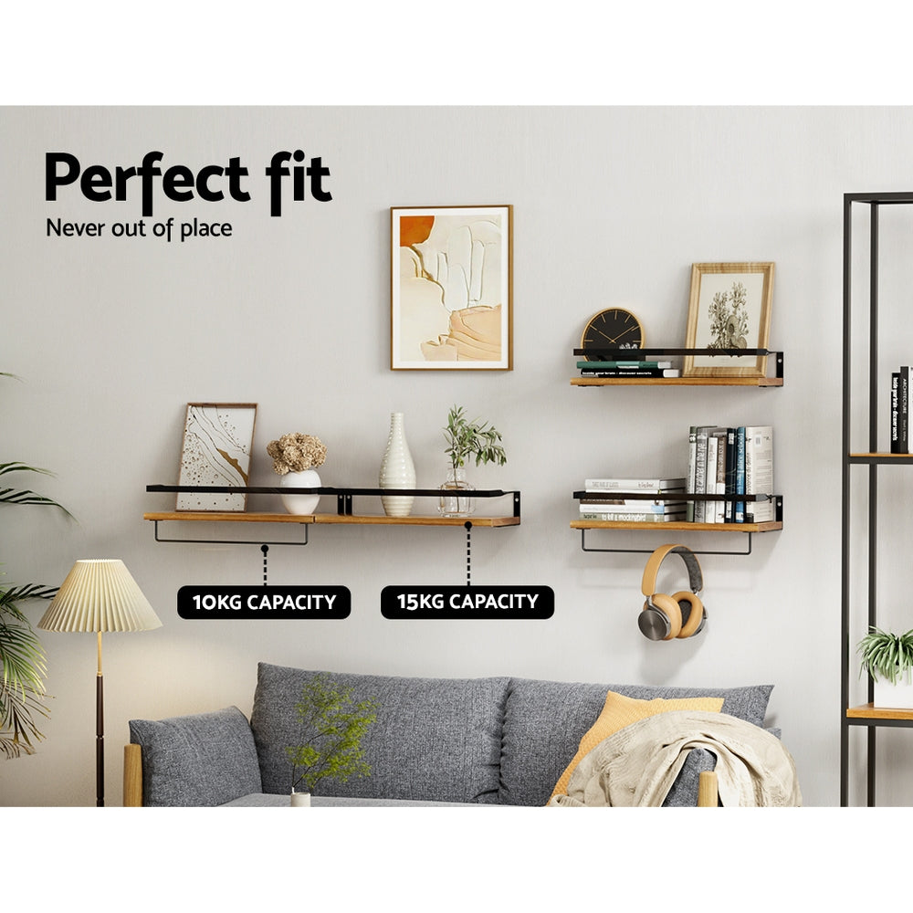 Melis Floating Wall Shelf Set Pine Black