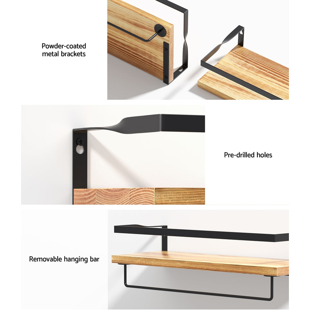 Melis Floating Wall Shelf Set Pine Black