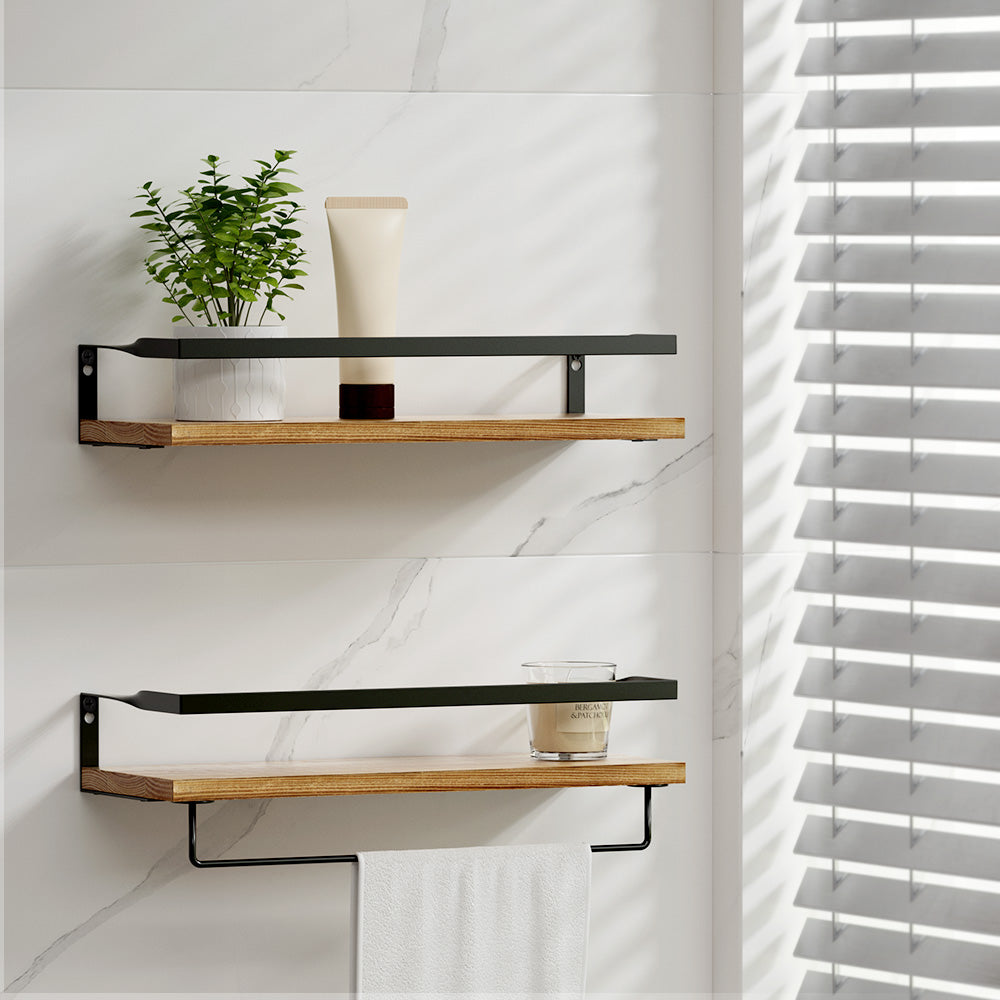 Melis Floating Wall Shelf Set Pine Black
