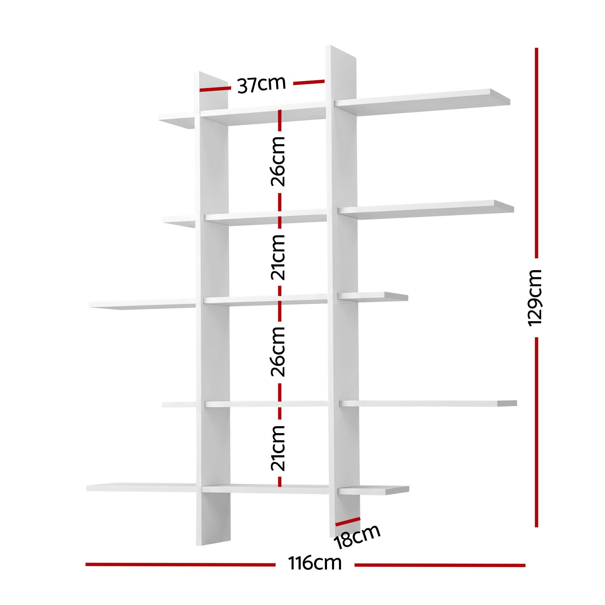 Artiss 15-Section Wall Mounted Display Shelf, Floating Bookshelf for Books and Decor, Extra Thick E1 PB Board for Home Study and Living Room, 116 x 18 x 129 cm